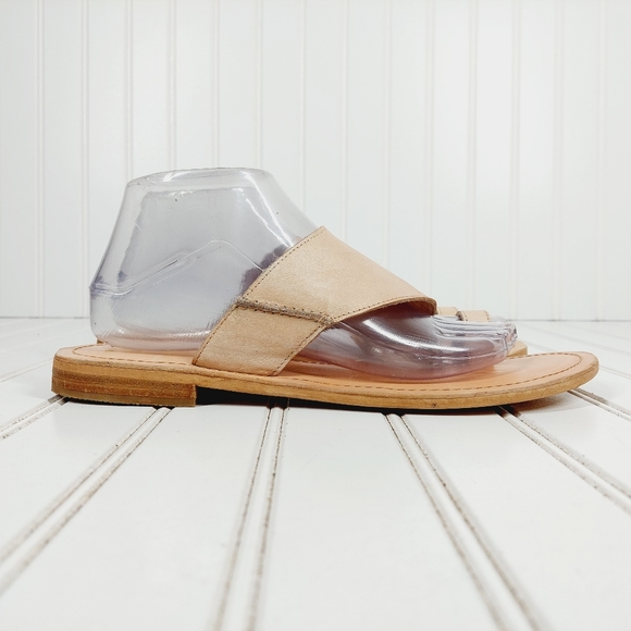 Free People Slip On Cream Leather Thumb Strap Summer Flat Sandals C918 - Picture 2 of 5